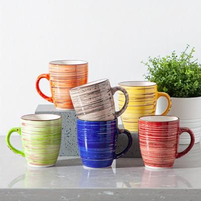 TEMU Mug Set Of 6, Rustic Chic Style Ceramic Coffee Set, Ideal For Coffee, Tea, Hot Chocolate, Milk, Water, Drink. (375ml/ 13oz)
