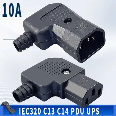 Black Elbow IEC320 C13 C14 Power Cord Wiring Power Plug Assemble IEC Connector Outlet PDU UPS Electrical AC Socket Plug 10A 250V