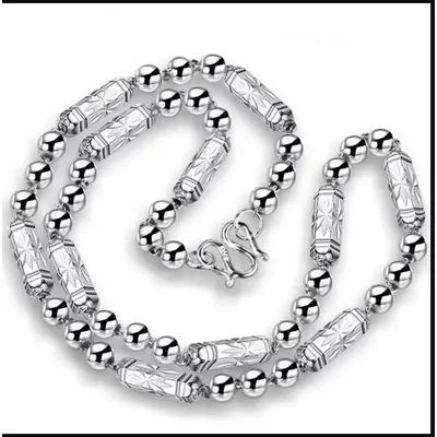 Collana in vero argento puro al 999 donna uomo 4mm/5mm/6mm/7mm/8mm catena a maglie con perline