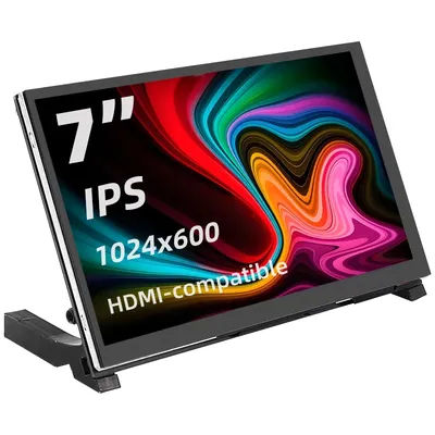 7 Inch Portable Display IPS LCD Capacitive Touch Screen 1024x600 Monitor Optional Speakers for Raspberry Pi 5 4B 3B+ Laptop PC