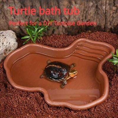 TEMU Home Turtle Bathing Tub Aquarium Landscape Ornament For Land Turtles, Semi-aquatic Reptiles Pet Breeding Water Basin For And
