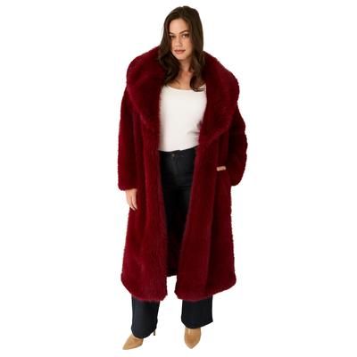 Plus Size Women's Shaggy Faux Fur Coat by June & Vie in Maroon Banner (Size 22/24)