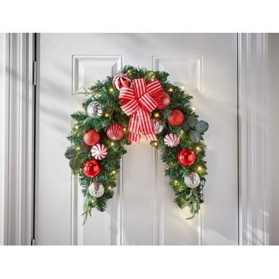 Plus Size Women's 36" Pre-Lit Christmas Cheer Swag by BrylaneHome in Red White