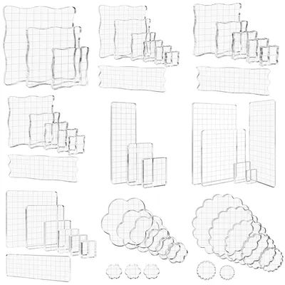 Assorted Sizes Clear Acrylic Stamp Block Kit with Grid Lines Stamp Block Stamping Tools for diy Scrapbooking Crafts Card Making