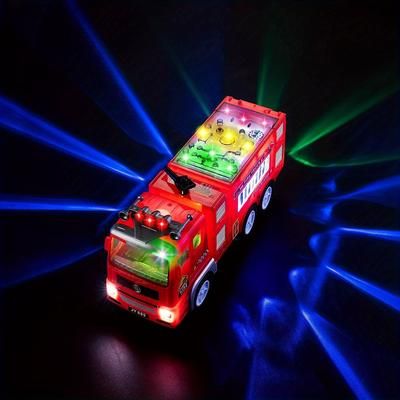 TEMU Interactive And Go Fire Truck Toy With Lights And Sounds, Plastic Crank-operated Emergency Vehicle, Ideal Gift For Kids Aged 3-8 Years Old