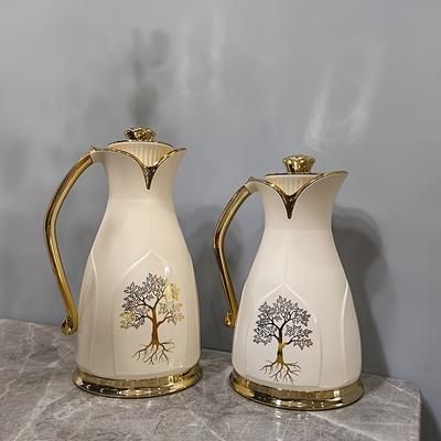 TEMU Set Of 2 Vacuum Insulated Thermal Carafes For – 1l & 0.7l Stainless Steel , Heat Beverage Pitcher With Elegant Design, No Electricity Needed