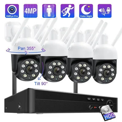 Techage H.265 8CH 4MP Video Surveillance Wireless System Set PTZ Security Camera Wifi NVR Kit Auto