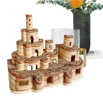 Kids Play Castle Toy Pop-Up Log Castle Wood Castle Toy Wooden Toys Desk Decor Handmade Toy Castle