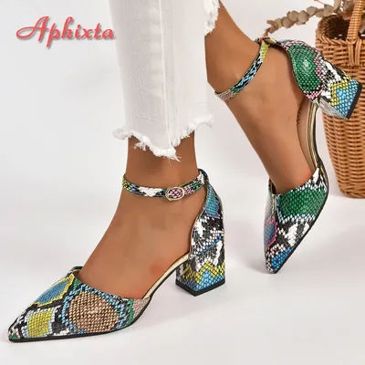 AphFête ta-Sandales à talons carrés 5cm, chaussures ouvertes en cuir vert, grande taille 46