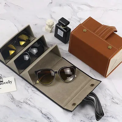 Leather Multiple Glasses Storage Case PU Leather 2/3/4/5/6 Pairs of Sunglasses Holder Box Eyeglasses Storage Box LL@17