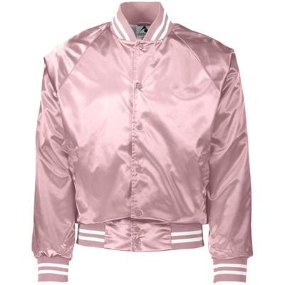Augusta Sportswear 3610 Satin Baseball Jacket/Striped Trim in Light Pink/White size XS | Nylon