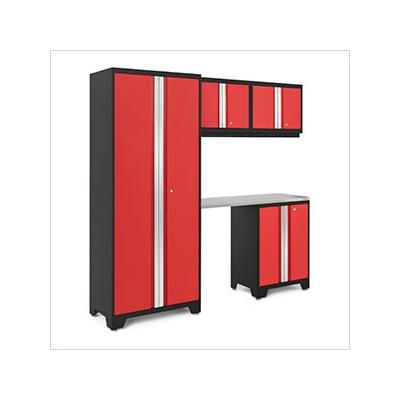 NewAge Garage Cabinets BOLD Series Red 5-Piece Set with Stainless Steel Top