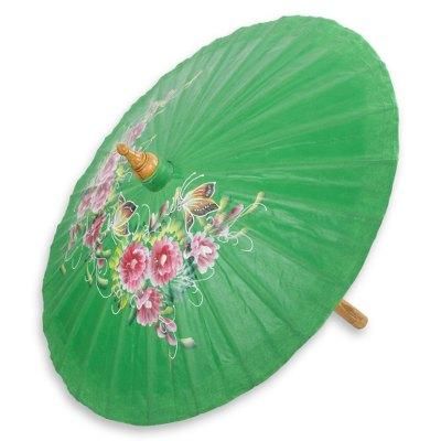 Cotton and bamboo parasol, 'Blossoming Lanna in Green'