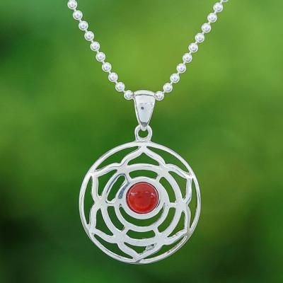 'Rose-Themed Natural Carnelian Pendant Necklace from Thailand'