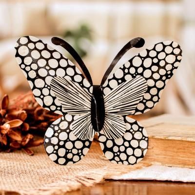'Speckled Butterfly-Shaped Steel Wall Art in Black and White'