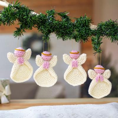 Sweetest Angels,'Set of Four Angel-Themed Crocheted Holiday Ornaments'