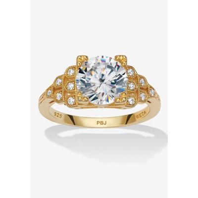 Women's 3.12 Tcw Round Cubic Zirconia 14K Gold-Plated Sterling Silver Engagement Ring by PalmBeach Jewelry in Silver (Size 10)