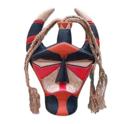 'Traditional Hand-Painted Red and Black African Wood Mask'