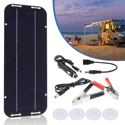 TEMU 1 Pack, Solar Panel Kit Portable Solar Powered Charger Maintainer For Marine Rv Car Camping Boat Rv Trailer Tractor Atv Utility Vehicle