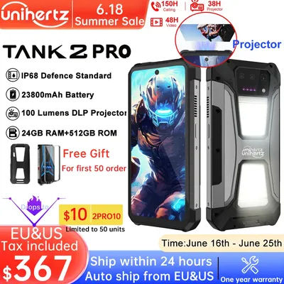 Unihertz tank 2 Pro 8849 rugged smartphone with projector 2.4K 23800 mAh 24GB + 512GB mobile phone Android 14 100MP NFC cell phone