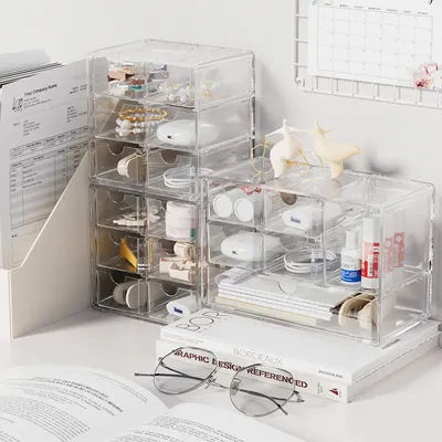 3/5/7 Compartments Transparent Plastic Storage Box Desktop Drawer Jewellery Organizer Multifunctional Skincare Cosmetics Box