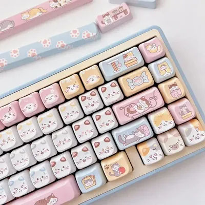 Pink Cat Keycaps Head MAO Cute Meow Profile PBT Square Key Cap Thermal Sublimation Mechanical Keyboard DIY Keycap Set For Gift