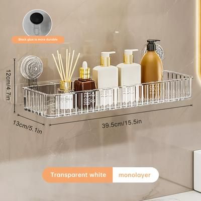 TEMU Musurjoy Suction Cup Bathroom Shelf, Wall-mounted No-drill Storage Rack, 1pc, For Toilet Vanity Cosmetic Organizer, Home Kitchen Bathroom Supplies