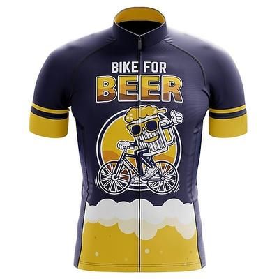 Per uomo Maglia da Ciclismo Birra Manica Corta Bicicletta Top con 3 tasche posteriori Mountain Bike MTB Ciclismo su strada Asciugatura Rapida Strisce Riflettenti Tasca Posteriore Traspirante Gli sport