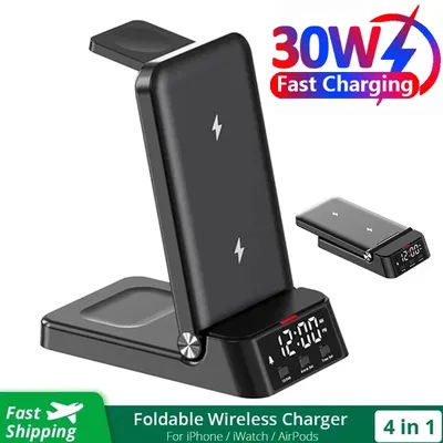 Support de chargeur sans fil rapide 30W, pour iPhone 15 14 13 12 11, Samsung Apple Watch Airpods Pro, Station de chargement sans fil 3 en 1