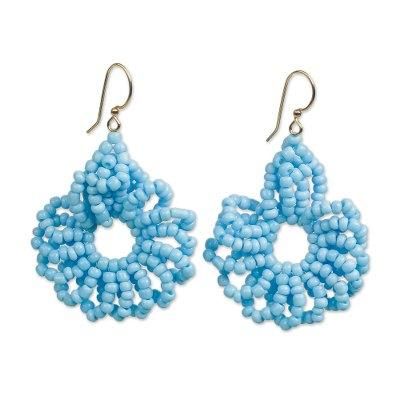 Circular Sky,'Blue Recycled Plastic Beaded Dangle Earrings from Ghana'