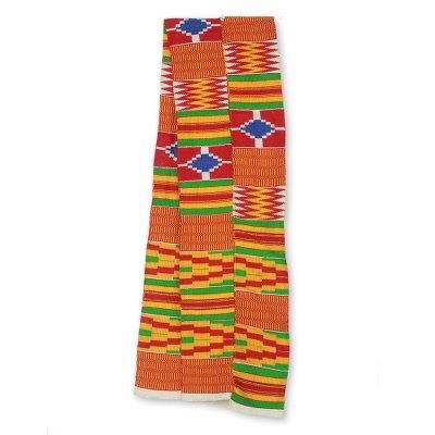 Shield,'2 Strips Handwoven Red Yellow Green African Kente Scarf'