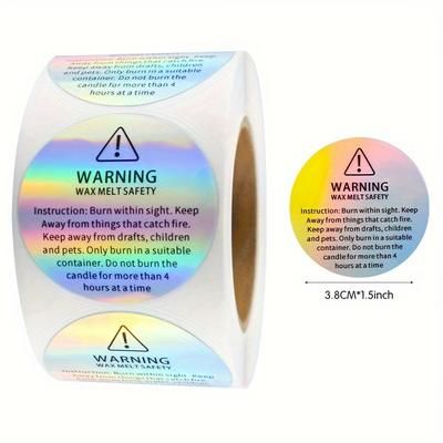 TEMU 500pcs 1.5in Holographic Candle Melting Warning Labels, Candle Jar Container Stickers Candle Jar Tin Container Wax Melting Safety Stickers Candle Making Supplies