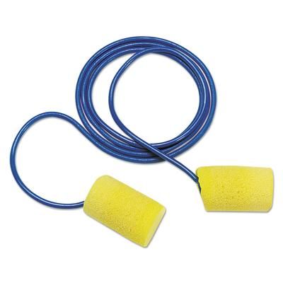 3M 311-1101 E-A-R Classic Earplugs, Corded, PVC Foam, Yellow, 200 Pairs - Box of 200 MMM3111101