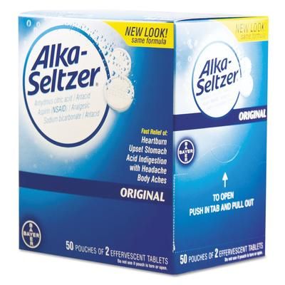 Alka-Seltzer® BXAS50 Antacid and Pain Relief Medicine, Two-Pack, 50 Packs/Box - 36 Packets of 2 Pills PFYBXAS50