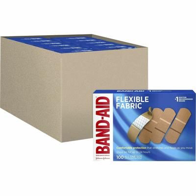 Band Aid 4444CT Flexible Fabric Adhesive Bandages, 1", 1200/Carton, 100 Per Box, Beige, Fabric - Case of 12 JOJ4444CT
