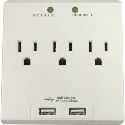 Compucessory 25674 Wall Charger Station - 3 x AC, 2 x USB - 2.40 A