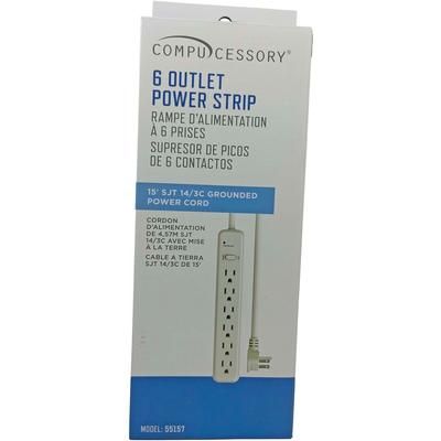 Compucessory 55157 6 Outlet Power Strip, Built in Circuit Breaker, 15' Cord