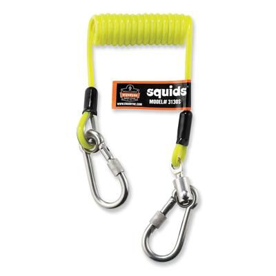 Ergodyne 19130 Squids 3130S Coiled Cable Lanyard with Carabiners, 2 lb Max Working Capacity, 6.5" to 48", Lime, Ships in 1-3 Business Days EGO19130