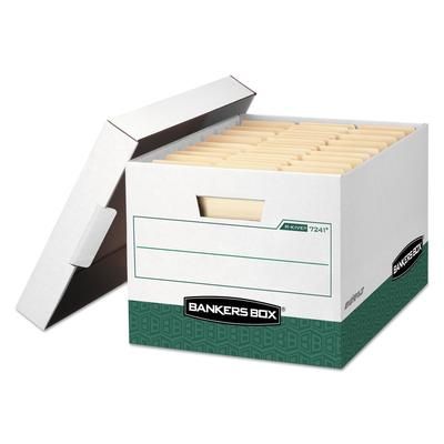 Fellowes 07241 R-KIVE Heavy-Duty Storage Boxes, Letter/Legal Files, 12.75" x 16.5" x 10.38", White/Green, 12/Carton - Carton of 12 FEL07241