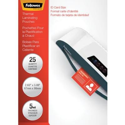 Fellowes 52007 Laminating Pouches, 5 mil, 3.88" x 2.63", Gloss Clear, 25/Pack - Pack of 25 FEL52007