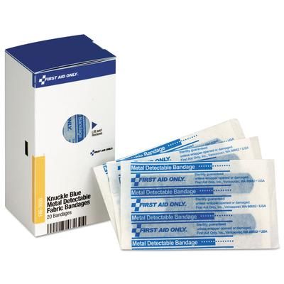 First Aid Only FAE3030 SmartCompliance Blue Metal Detectable Bandages, Knuckle, 1 x 3, 20/Box