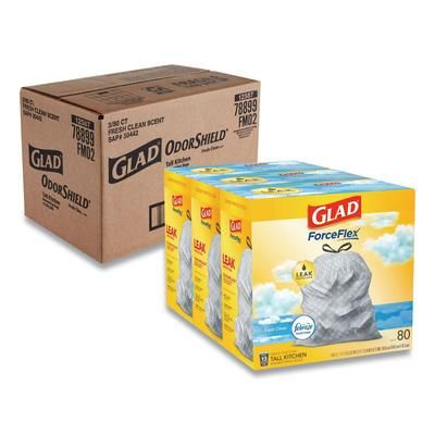 Glad 78899 OdorShield Tall Kitchen Drawstring Bags, 13 gal, 0.95 mil, 24" x 27.38", White, 240/Carton - Case of 240 CLO78899