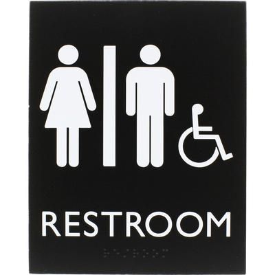 Lorell 02664 Restroom Sign, 1 Each, 6.4" x 8.5" Height, Rectangular Shape, Easy Readability, Braille, Plastic, Black LLR02664