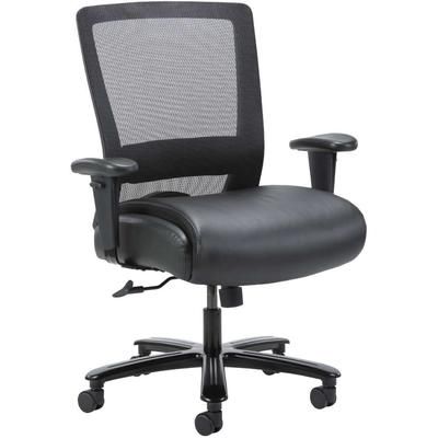 Lorell 03207 Heavy-duty Mesh Task Chair, Black Leather, Polyurethane Seat, Black, 21.50" Seat Width x 19.50" Seat Depth, 30" x 27" Depth x 44" Height,