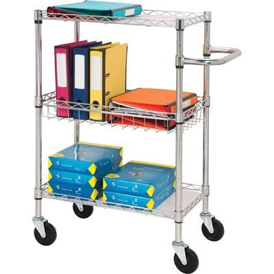 Lorell 84859 3-Tier Wire Rolling Cart, 16" x 26" x 40", Chrome LLR84859