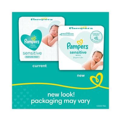 Pampers® 87076 Sensitive Baby Wipes, 6.8 x 7, Unscented, White, 56/Pack, 8/Carton - Case of 8 PGC87076