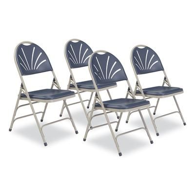 National Public Seating 1115 1100 Series Deluxe Fan-Back Tri-Brace Folding Chair, Supports 500 lb, Dk Blue Seat/Back, Gray Base,4/CT - Case of 4 NPS11