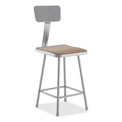 National Public Seating 6324B 6300 Series HD Square Seat Stool w/Backrest, Supports 500 lb, 23.25" Seat Ht, Brown Seat,Gray Back/Base