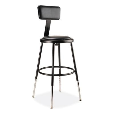 National Public Seating 6418HB10 6400 Series Height Adj Heavy Duty Vinyl Steel Stool w/Backrest, Supports 300 lb, 19"-27" Seat Ht, Black NPS6418HB10