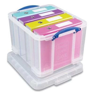 Really Useful Box® 32CPK3CB Snap-Lid Storage Bin, 8.45 gal, 14" x 18" x 12.25", Clear/Blue, 3/Pack RUA32CPK3CB